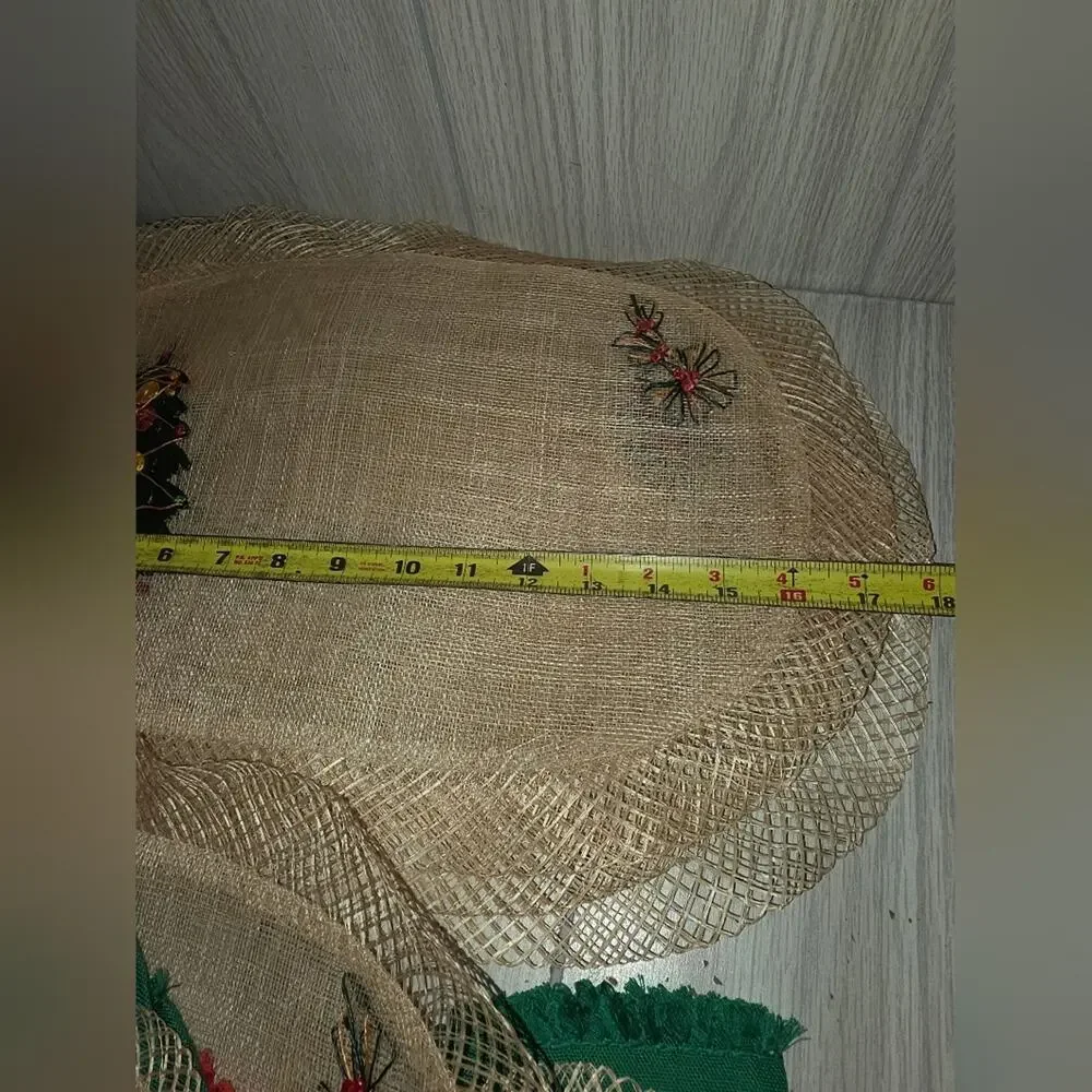Vtg Christmas Tree Woven Raffia Oval Placemats Coasters Napkins Holiday Boho